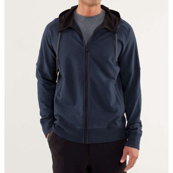 Lululemon Mens Studio Full Zip Hoodie Black Iris Blue Size Large - Picture 1 of 9